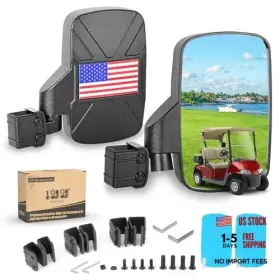 101l0l Golf Cart Accessories S0002218 Side Mirrors No-drilling Universal Fit Flag Reflective Sticker Back