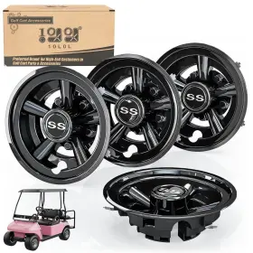 10l0l 00077-d Golf Cart Wheel Covers Hub Caps - 8in Snap-on Installation Black Set Of 4-sale