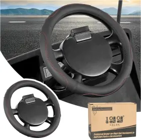10l0l 726084634992 Premium Pu Leather Steering Wheel Cover For Ezgo Golf Cart 13 Inch Black