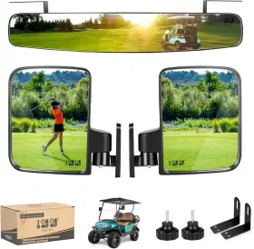 9.99world Mall 688209788006 Universal Golf Cart Wide Angle Convex Rear View And Folding Side Mirror Kit Compa