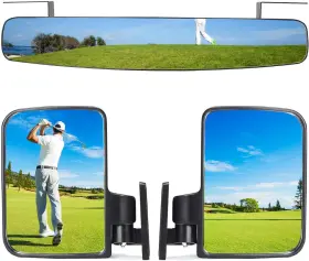 Azwm 755642649086 Universal Fit Golf Cart Mirrors 16.5 Inch Panoramic Rear View And Folding Side M