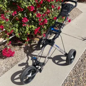 Bag Boy 09025856 Automatic Push Pull Collapsible 3 Wheel Golf Cart Adjustable Handle