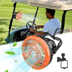 Branded01 445008843847 Rechargeable Golf Cart Fan 10400mah 3-speed Led Remote Orange Floor Compact