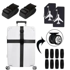 China 614170855669 Luggage Accessory Set 8 Pack Suitcase Wheels Cover And 2 One Size Black
