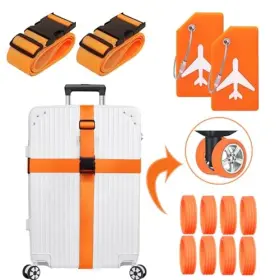 China 614170855683 Luggage Accessory Set 8 Pack Suitcase Wheels Cover And 2 One Size Orange