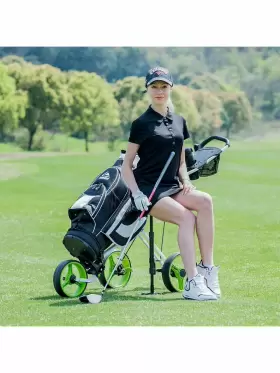 Costway 629721835847 Foldable 3 Wheel Push Pull Golf Club Cart Trolley With Seat