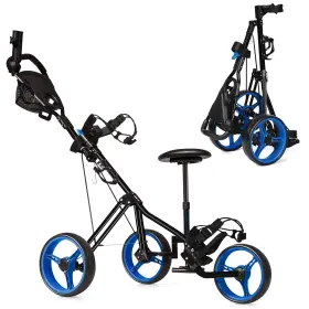 Costway S200ny-fdsa23847 3 Wheel Push Pull Golf Trolley Outdoor Club Cart Foldable With Scoreboard Bag Blue
