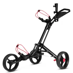 Costway Sp37199 Foldable 3 Wheel Golf Pull Push Cart Trolley With Umbrella Scorecard Drink Holder