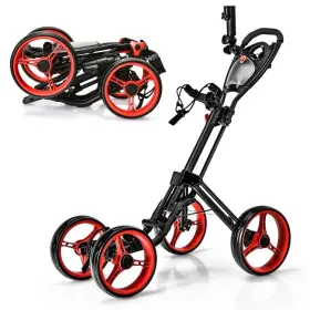 Costway Sp37606re Folding 4 Wheels Golf Push Cart With Brake Scoreboard Adjustable Handle Red