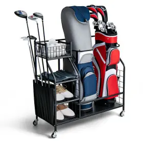 Double Golf Bag Organizer Lockable Universal Wheels - Color Bla 473510525334 With - Black