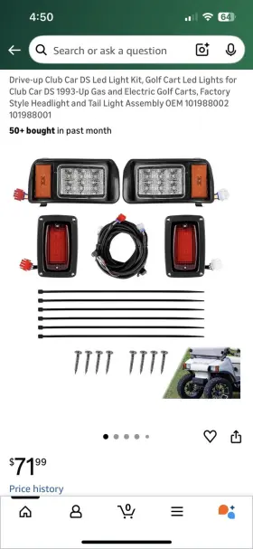 Drive-up Lgt-375l Club Car Ds 1993-up Golf Cart Full Led Factory Style Basic Light Kit