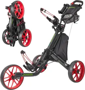 Easego 768795691840 Golf Push Cart 3 Wheel Bag Foldable Compact Black And Red