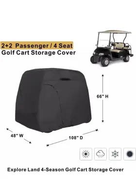 Explore Land 696397618098 600d Black Waterproof 4 Passenger Golf Cart Cover Universal Fits