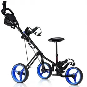 Foldable 796914863182 3 Wheels Push Pull Golf Trolley With Scoreboard Bag-navy - Color Navy