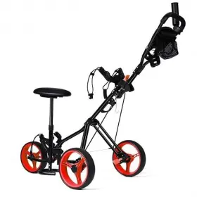 Foldable 796914863199 3 Wheels Push Pull Golf Trolley With Scoreboard Bag-red - Color Red