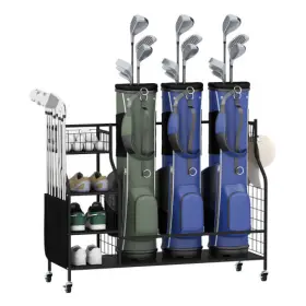 Golf Bag Organizer 019119003017 3 Stand With Lockable Wheels And Hooks-black - Color