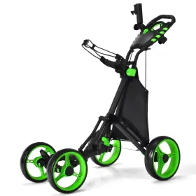 Goplus Sp37604ls Costway Folding 4 Wheels Golf Push Cart With Bag Scoreboard Adjustable Handle Green
