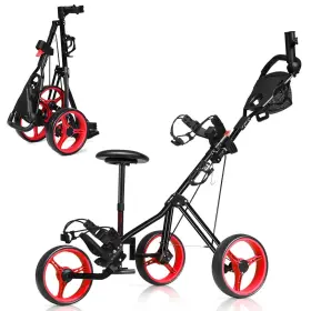 Gymax 798470399808 Golf Cart Foldable 3 Wheel Push With Detachable Seat Umbrella