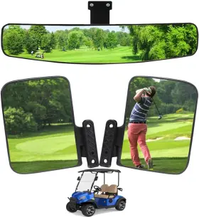 Hkoo 761344806184 Golf Cart 16.5 Inch Wide Folding Side And Rear Panoramic Mirrors - Fits Club Car