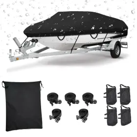 Jzahyuk Sc01 Boat Cover 17-19ft Waterproof 17-19 Ft Beam Width Up To 96 Inch Black