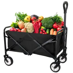 Leumius 914129819675 Folding Utility Wagon Shopping Cart Wheel Garden Grocery Black Leumius 914129819675 Folding Utility Wagon Shopping Cart Wheel Garden Grocery Black
