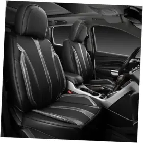 Lj Sj005t3-gy3tx-puqb5nh22g Nappa Leather Car Seat Covers Cushioned Full Set Black Charcoal Carbon Fiber