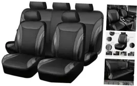 Lj Zt-0014pu-bk0txl5-lt Premium Carbon Fiber Leather Car Seat Covers Airbag Full Set Black