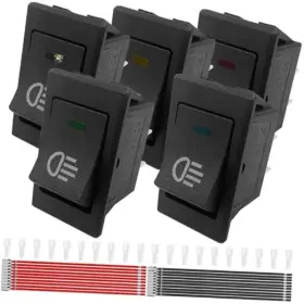 Mkbklljy Kk-us-711 5pcs Fog Lights Rocker Switch 4pin Dc 35a/12v 18a/24v On Off Spst Red Yellow