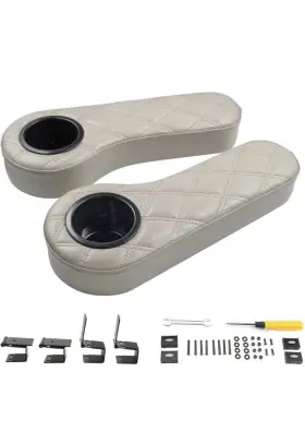 Nokins 711182015491 Golf Cart Armrest With Cup Holder No Drilling Flip Hinge Gray