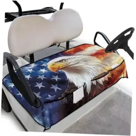 Qiyupavto Qiy-zzhai009czc80 Golf Cart Seat Covers Non-slip Breathable American Flag Eagle