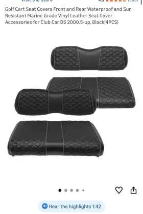 Samxomap 202306150111 4pcs Golf Cart Seat Covers Kit Front And Rear Fits Club Car Ds 2000.5-up