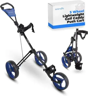 Serenelife Slgzx9 Foldable 3-wheel Golf Push Cart Scorecard Holder Lightweight Blue