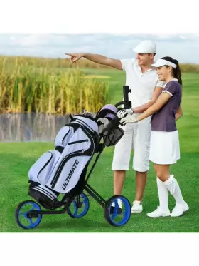 Slickblue 629721799156 Folding 3 Wheels Golf Push Cart With Brake Scoreboard Adjustable Handle Blue Slickblue 629721799156 Folding 3 Wheels Golf Push Cart With Brake Scoreboard Adjustable Handle Blue