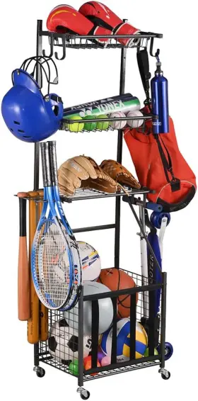 Snail Sn-ballstorage-526 Garage Sports Equipment Storage Organizer Ball Rolling Cart