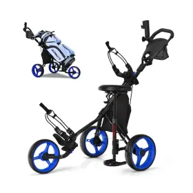 Sporfit Sp37603bl Golf Push Carts 3 Wheel Folding-collapsible Lightweight Cart With Seat F