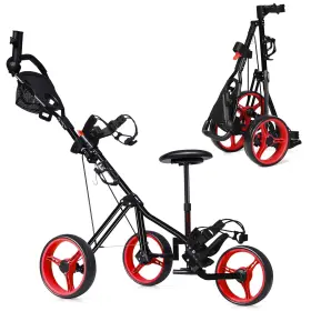 Tangkula 798470493049 Golf Push Cart With Seat Lightweight Folding 3 Wheels Pull T