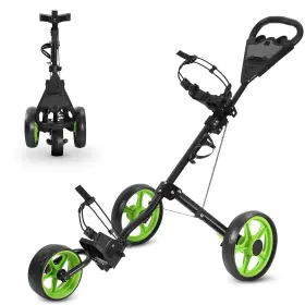 Un Brand 445021270248 Folding 3 Wheels Golf Pull Push Cart With Scoreboard Adjustable Handle Green