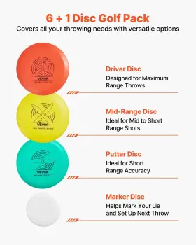 Vevor 197988160847 Disc Golf Set 6 Pcs Flying Discs For Beginners Starter Wi