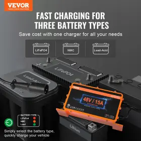 Vevor 197988388418 48 Volt 15 Amp Golf Cart Smart Battery Charger For Club Car 3-pin Round