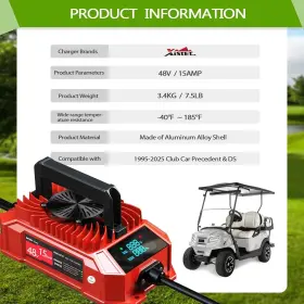 Xislet Xzgc004-red 48v Golf Cart Battery Charger 15a For Club Car 3-pin Round Plug - Red