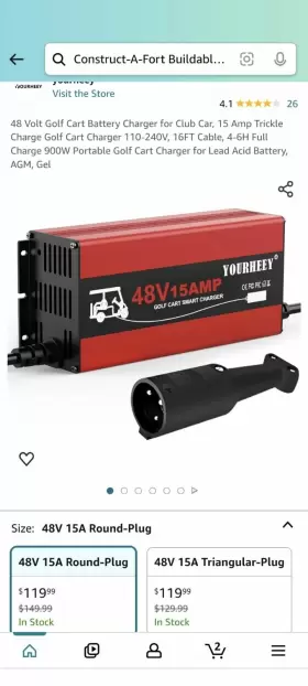 Yourheey Yhgefcd90015y 48 Volt Golf Cart Battery Charger For Club Car 15a Round-plug