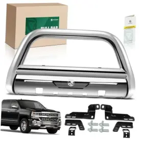 Ytautoparts Yhtbur0066 3.5 Inch Bull Bar Push With Skid Plate Light Mount Fit Chevy And Gmc S/s 304