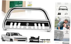 Ytautoparts Yhtbur0069 3 Inch Bull Bar Push With Skid Plate Light Mount Fit Chevy And Gmc Models S/s 304