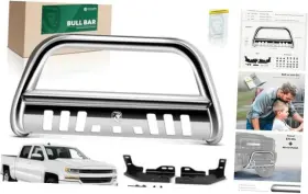 Ytautoparts Yhtbur0088 3 Inch Bull Bar Push With Skid Plate Light Mount Fit Chevy Models Silverado
