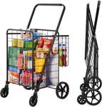 Vevor Folding Shopping Cart, Jumbo Grocery Cart With Double Baskets, 360 Swivel. Fixed Price $83.53.
