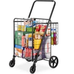 Folding Shopping Cart, Jumbo Grocery Cart With Double Baskets, 360? Swivel. Fixed Price $113.36.