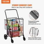 Folding Shopping Cart, Jumbo Grocery Cart With Double Baskets, Luggage. Fixed Price $70.17.